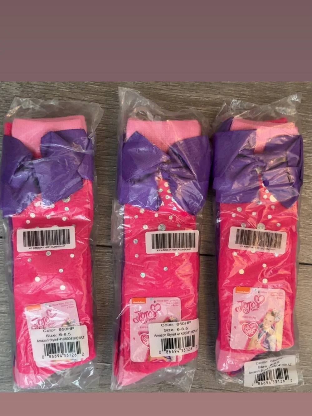 Jojo Siwa Lot Of 3 Packs (6 Socks) Knee High Dance Bows Sequins Sz 7.5-3.5 New